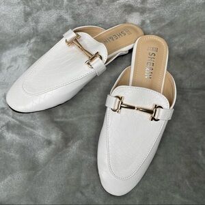 She & In Slip On Mule Faux Snake Skin Loafers Gold Detail Cream White Size 37